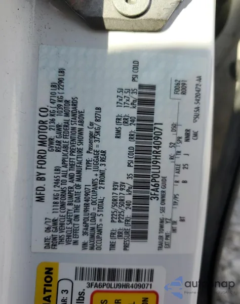 2017 Ford Fusion Se Hybrid from USA, damaged, VIN 3FA6P0LU9HR409071